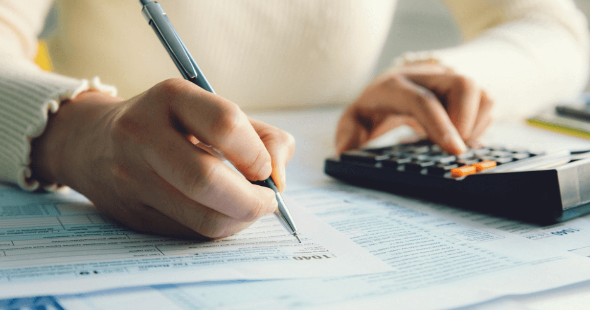 Woman filing taxes